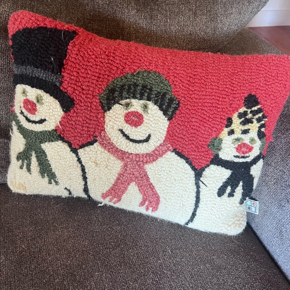 Pottery Barn Hooked Snowmen Pillow Cover